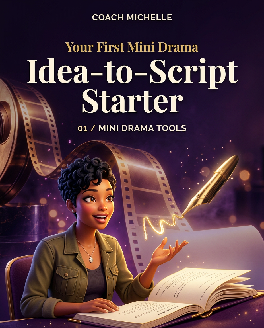 Your First Mini Drama: Idea-to-Script Starter — magical cinematic cover featuring African American animated characters